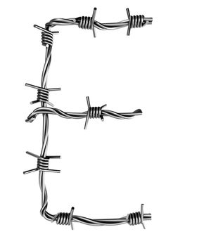 Letter E made from barbed wire