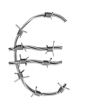 Euro symbol made from barbed wire