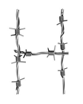 Letter H made from barbed wire