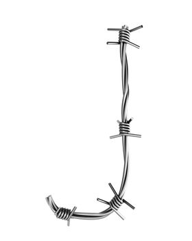 Letter J made from barbed wire