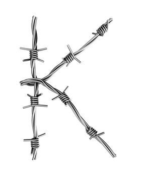 Letter K made from barbed wire