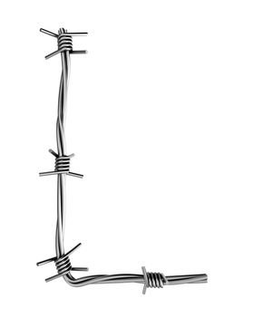 Letter L made from barbed wire