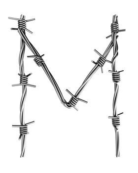Letter M made from barbed wire