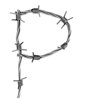 Letter P made from barbed wire