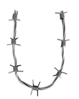 Letter U made from barbed wire