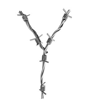 Letter Y made from barbed wire