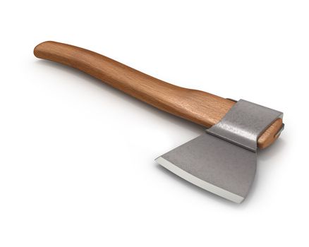 Axe with wooden handle isolated on white background 