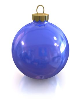Blue christmas glossy and shiny ball isolated on white background