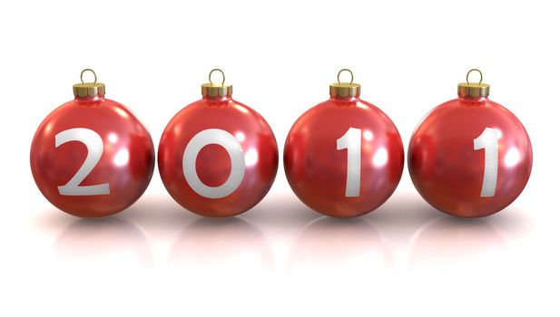 Red classic shiny chirstmas ball, new year 2011, isolated on white background