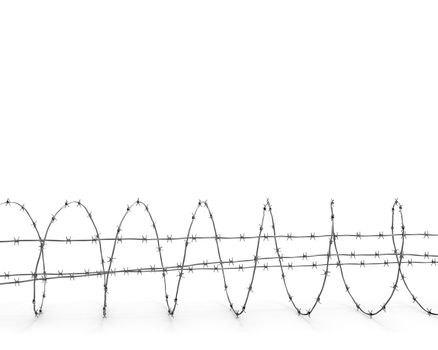 Barbed wire isolated on white background side view