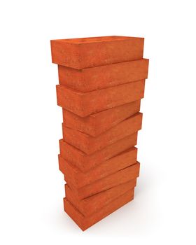 Tower of orange bricks isolated on white background