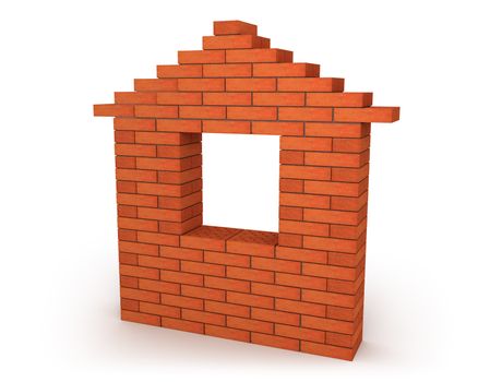 Abstract house made from orange bricks isolated on white background