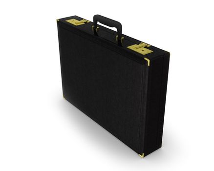 Black briefcase standing isolated on white background