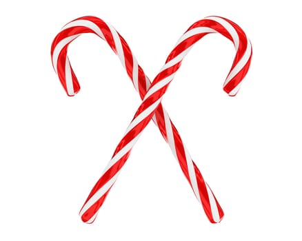 Two tradidional crossed christmas candies isolated on white background