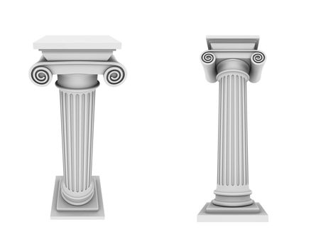 Marble columns two views isolated on white background