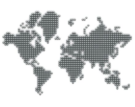 Continents made from silver balls isolated on white background