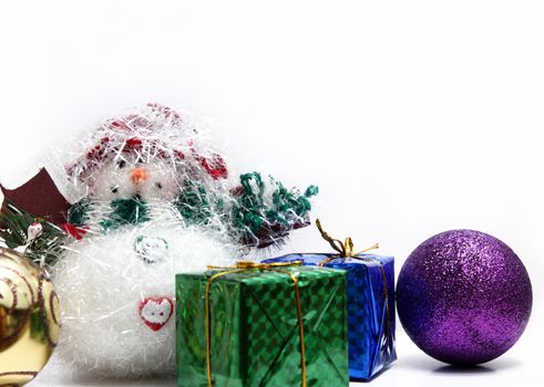 christmas background , snowman and balls close up