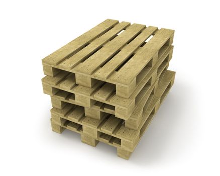 Stack of wooden pallets isolated on white background