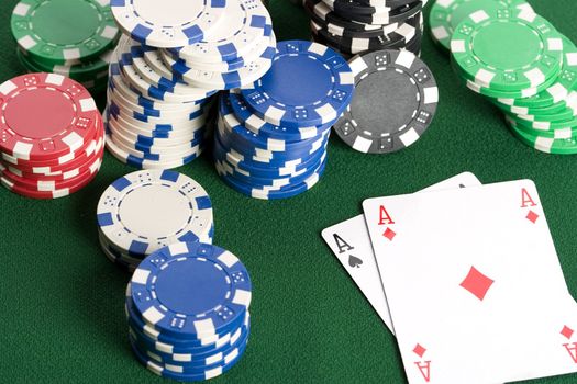 Poker cards and gambling chips