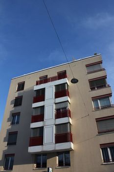 building and sky blue and white