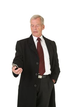 Businessman in black suit over a white background