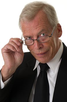 Businessman in black suit over a white background