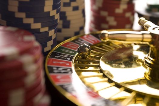 Close-up of a golden roulette