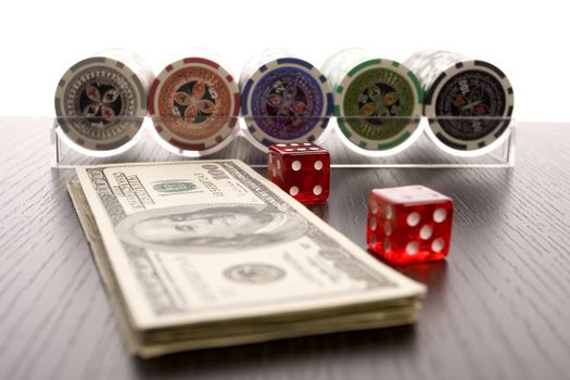 Poker cards and gambling chips