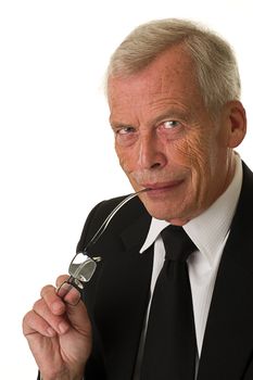 Businessman in black suit over a white background