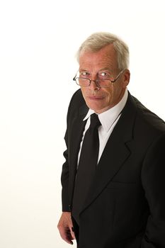 Businessman in black suit over a white background