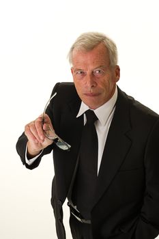 Businessman in black suit over a white background