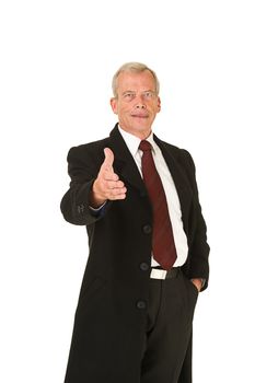 Businessman in black suit over a white background