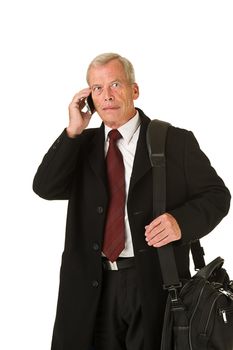 Businessman in black suit over a white background