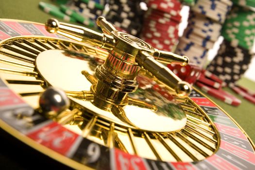 Close-up of a golden roulette