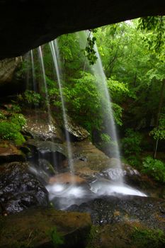 View from behind a tranquil waterfall on Cane Creek in northern Alabama.