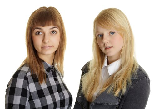 Two girls - friends isolated on white background