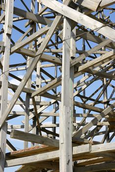 Wooden framework structure at a construction