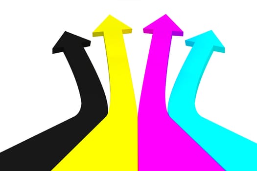 Cyan, magenta, yellow, black arrows on a white background
