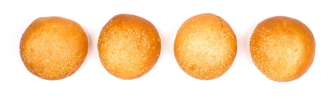 Line of buns with sesame isolated on the white background
