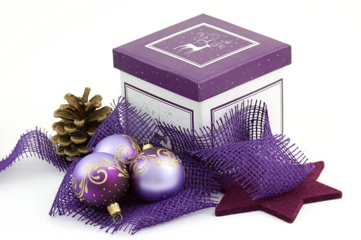 christmas gift box with christmas balls 