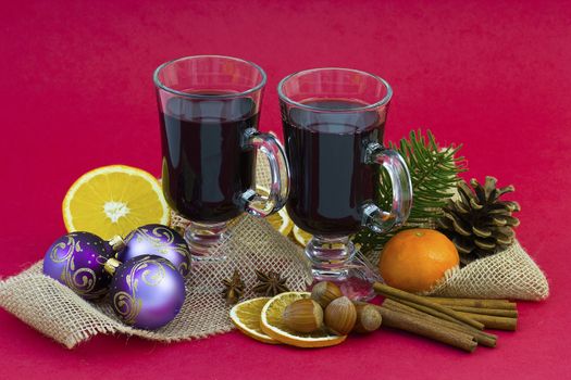 hot wine and christmas decoration