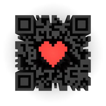 Render of a QR code (quick response) on a white background. Note: this qr-code is fake