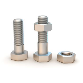 Two metal bolts and screws isolated on the white background