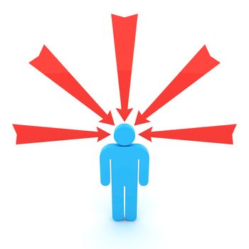 Red arrows around a head of a man