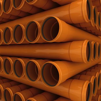 Stack of brown drain pipes
