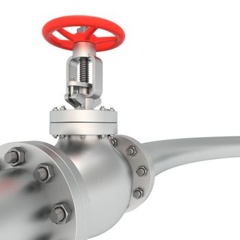 Pipe with red valve isolated on the white background