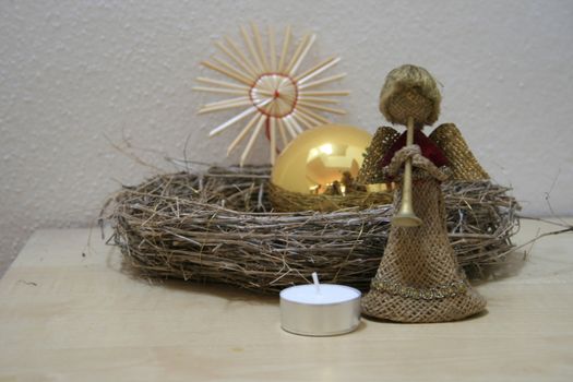 christmas angle, candle, christmas ceiling, pine braches, moss