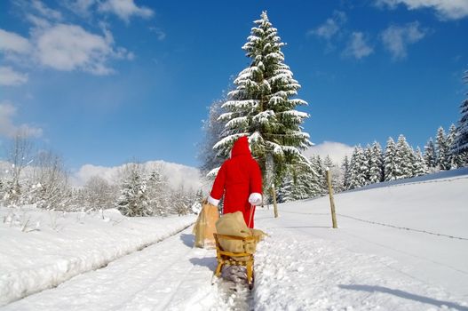 Santa Claus, Father Christmas in a beautiful winter landscape