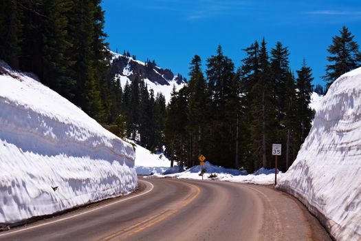Winter Winding Road, Chinook Pass, Washington, USA