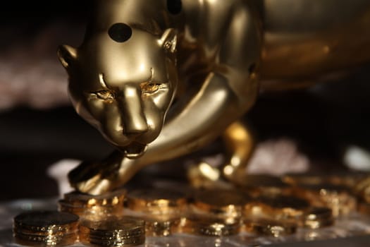 Luxury Golden Jaguar Figurine close up.